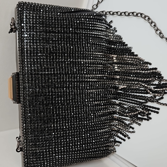 Clutch evening fringe black jeweled Sondra Robert's bag. - Picture 5 of 7